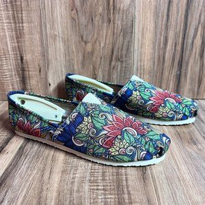 Yes We Vibe Womens Floral Print Flats Shoes Flowers Blue Green Canvas Size 9.5W